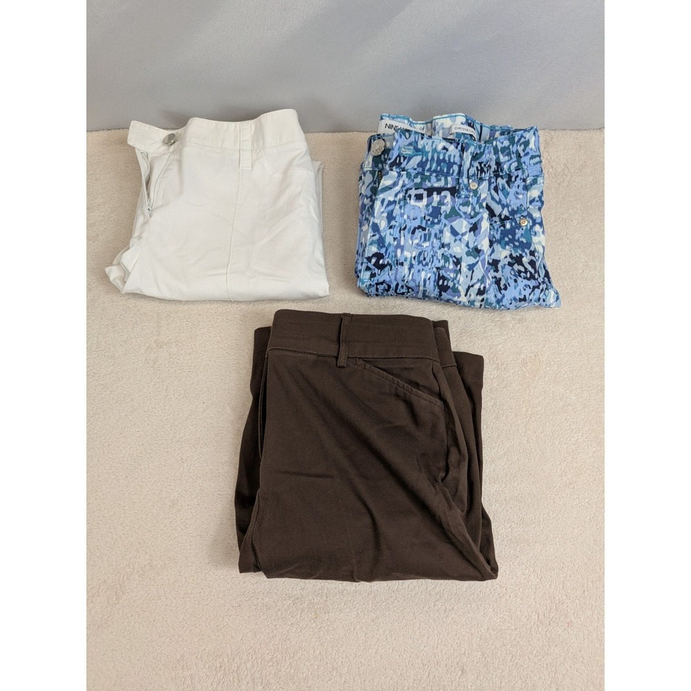 Lot of 3 Capri Pants Size 6 Nine West Blue Abstract Kim Rogers Brown White Crop‎